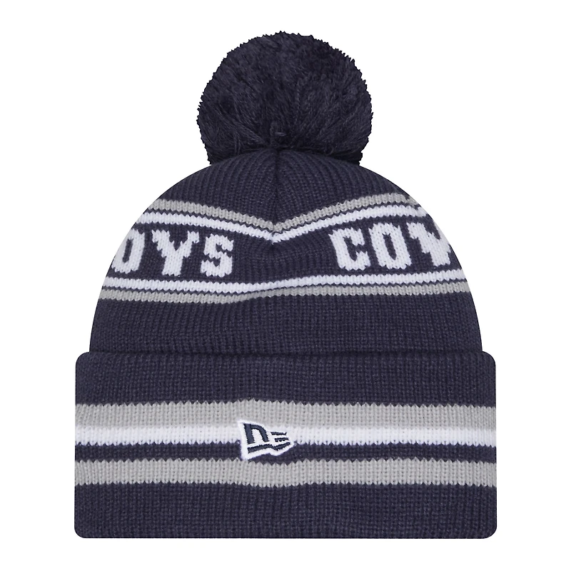 Bonnet en tricot à revers classique avec pompon New Era bleu marine des Cowboys de Dallas pour enfants d'âge préscolaire