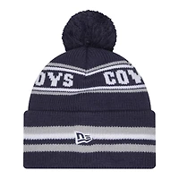 Bonnet en tricot à revers classique avec pompon New Era bleu marine des Cowboys de Dallas pour enfants d'âge préscolaire