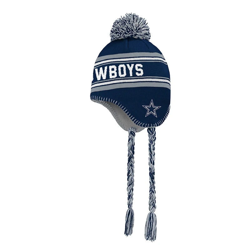 Bonnet en maille jacquard bleu marine Dallas Cowboys avec pompon pour enfant d'âge préscolaire