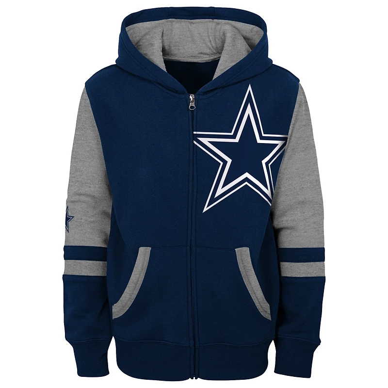 Sweat à capuche entièrement zippé bleu marine Dallas Cowboys Stadium colorblock préscolaire