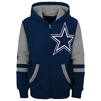 Sweat à capuche entièrement zippé bleu marine Dallas Cowboys Stadium colorblock préscolaire