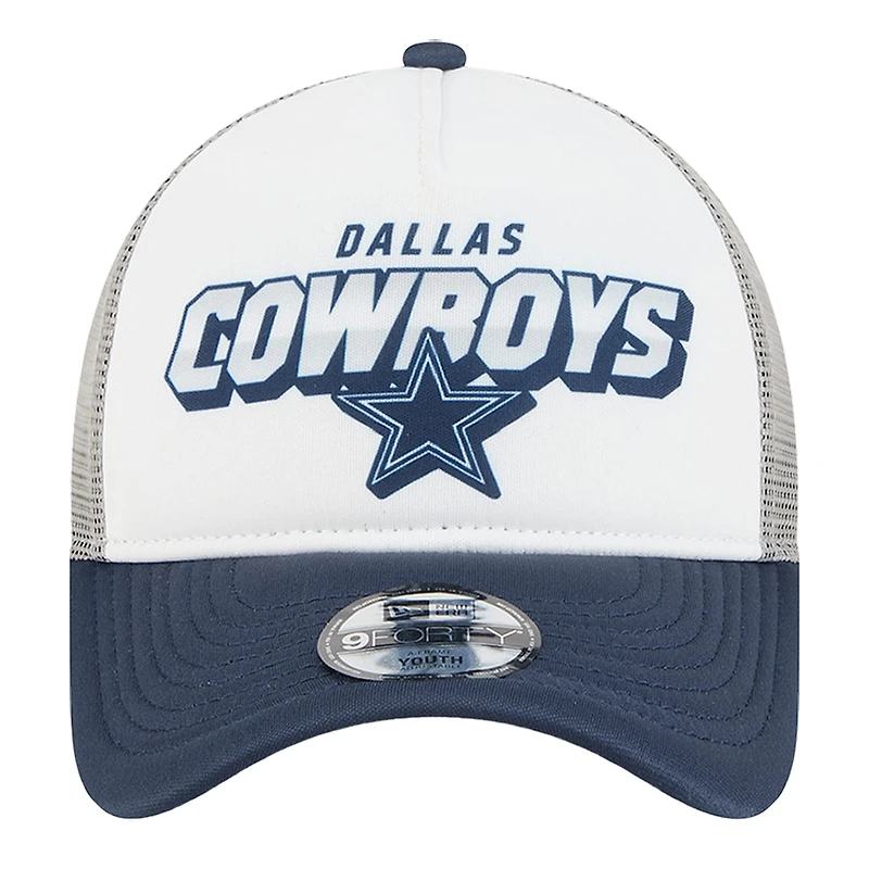Casquette ajustable New Era blanche/bleu marine Dallas Cowboys Streak A-Frame 9FORTY pour enfant d'âge préscolaire