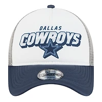 Casquette ajustable New Era blanche/bleu marine Dallas Cowboys Streak A-Frame 9FORTY pour enfant d'âge préscolaire