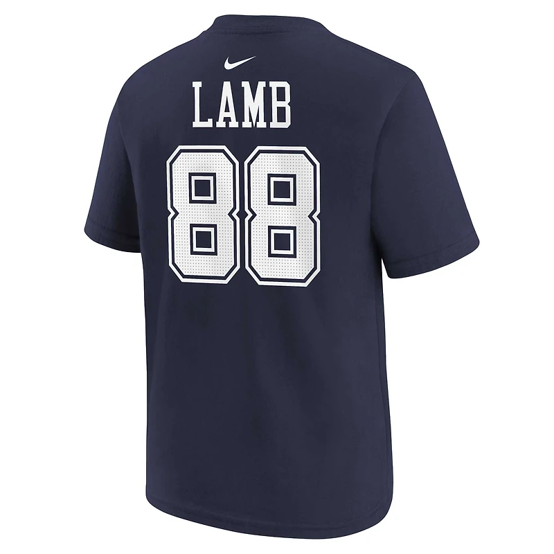 T-shirt avec nom et numéro de joueur des Dallas Cowboys Nike CeeDee Lamb Navy pour enfants d'âge préscolaire