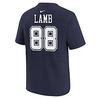 T-shirt avec nom et numéro de joueur des Dallas Cowboys Nike CeeDee Lamb Navy pour enfants d'âge préscolaire