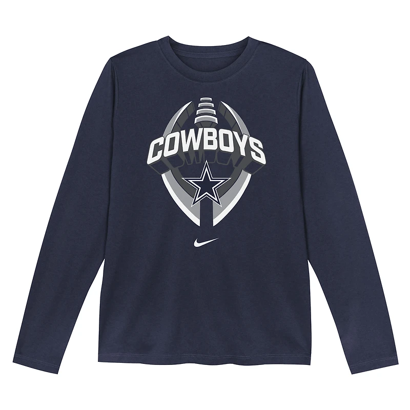Preschool Nike  Navy Dallas Cowboys Primetime Legend Icon Long Sleeve Performance T-Shirt
