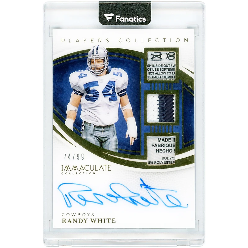 Randy White Dallas Cowboys Autographed 2025 Panini Immaculate Collection Triple Relic #IPCA-RWE #74/99 Card