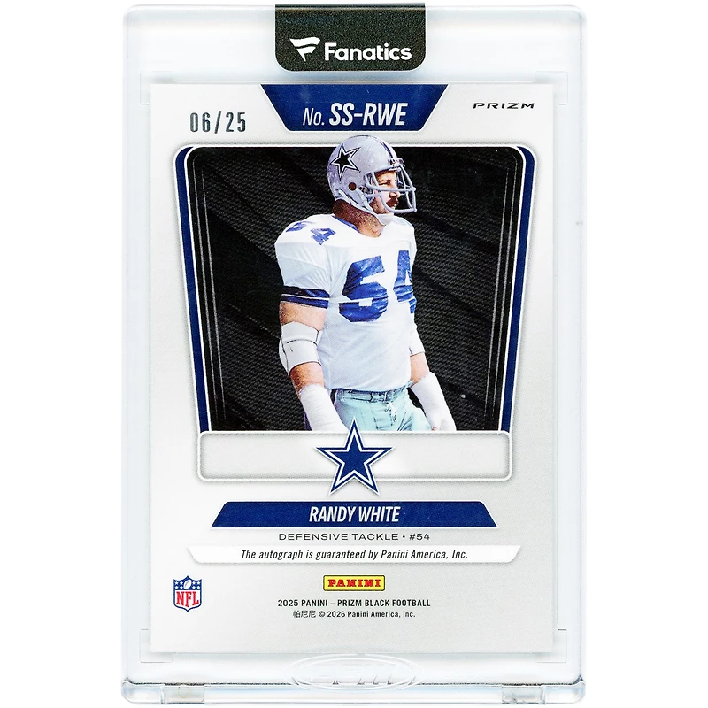 Randy White Dallas Cowboys Autographed 2025 Panini Prizm Black Mojo Prizm Sensational Signatures #SS-RWE #6/25 Card