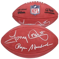 Ballon de football américain Duke en couleur, autographié par Roger Staubach et Tony Dorsett, des Dallas Cowboys.