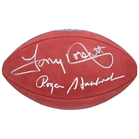 Ballon de football américain Duke en couleur, autographié par Roger Staubach et Tony Dorsett, des Dallas Cowboys.