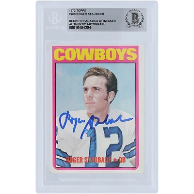 Carte de recrue authentifiée signée par Roger Staubach des Dallas Cowboys Topps #200 de 1972, présentée par des fanatiques de Beckett