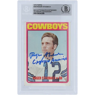 Roger Staubach Dallas Cowboys Autographed 1972 Topps #200 Beckett Fanatics Witnessed Authenticated Rookie Card with "Captain America" Inscription