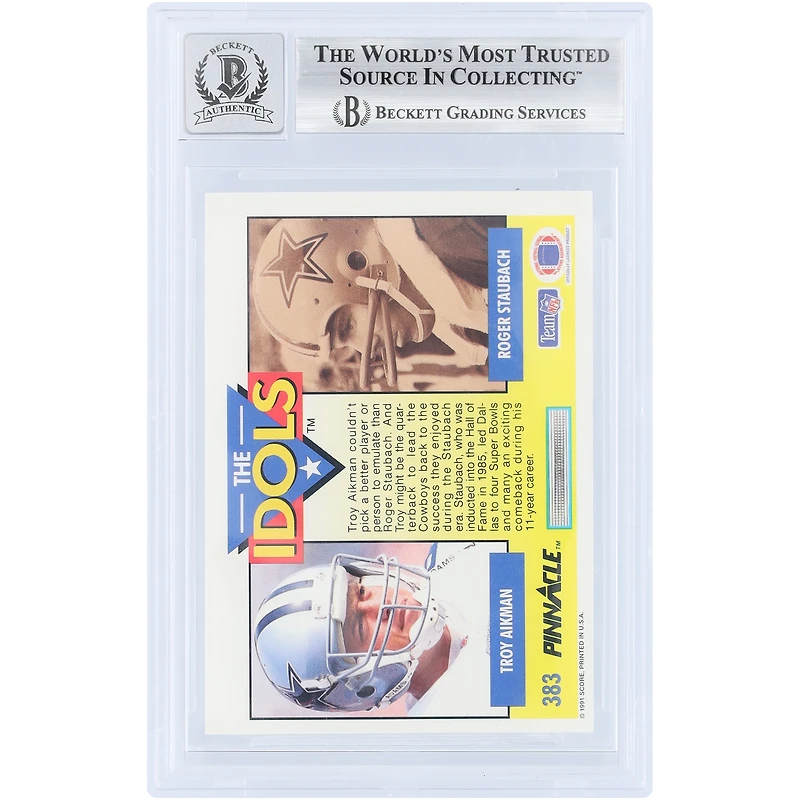 Carte autographiée par Roger Staubach (Dallas Cowboys), 1991 Pinnacle The Idols n° 383, authentifiée par Beckett Fanatics Witnessed (10 cartes).