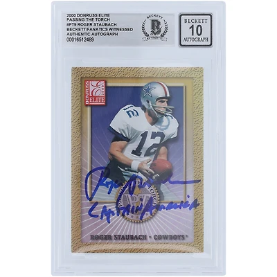 Roger Staubach Dallas Cowboys Autographed 2000 Donruss Elite Passing The Torch #PT-9 #/1500 Beckett Fanatics Witnessed Authenticated 10 Card with "Captain America" Inscription