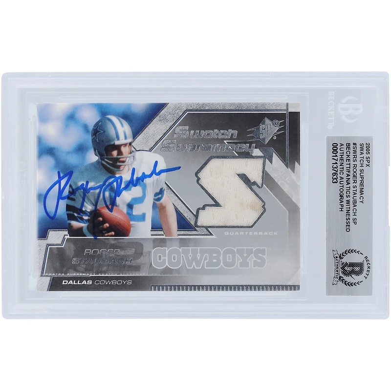 Roger Staubach Dallas Cowboys Autographed 2005 Upper Deck SPx Swatch Supremacy Relic #SW-RS Beckett Fanatics Witnessed Authenticated Card