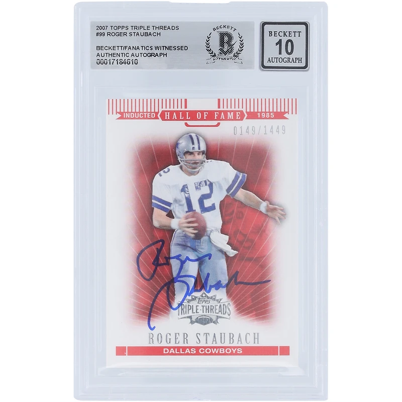 Roger Staubach Dallas Cowboys Autographed 2007 Topps Triple Threads #99 #/1449 Beckett Fanatics Witnessed Authenticated 10 Card