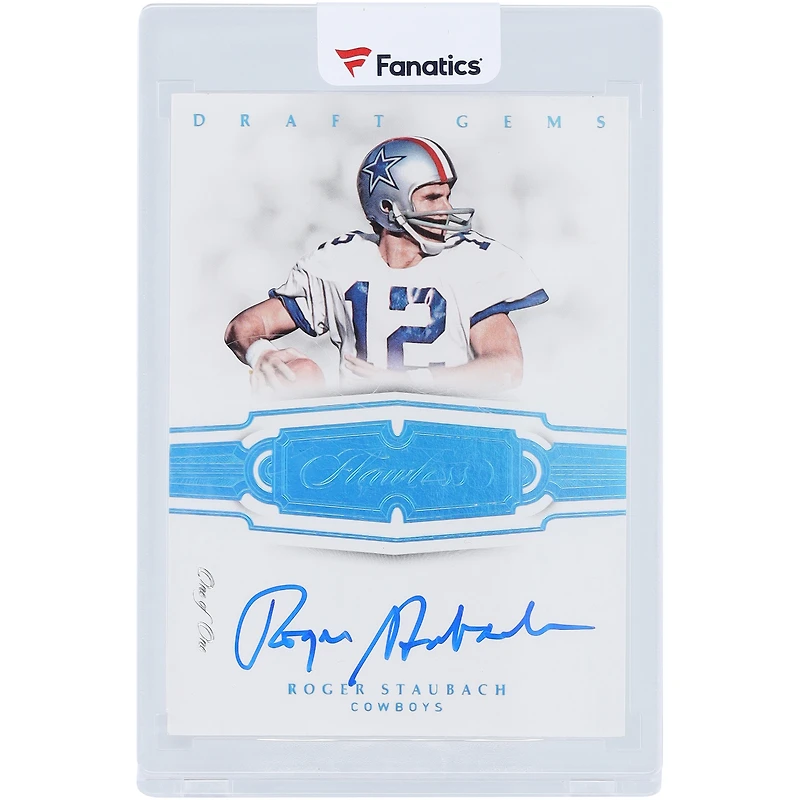Carte Panini Flawless Draft Gems Platinum 2018 autographiée par Roger Staubach des Cowboys de Dallas #DG-RS #1/1