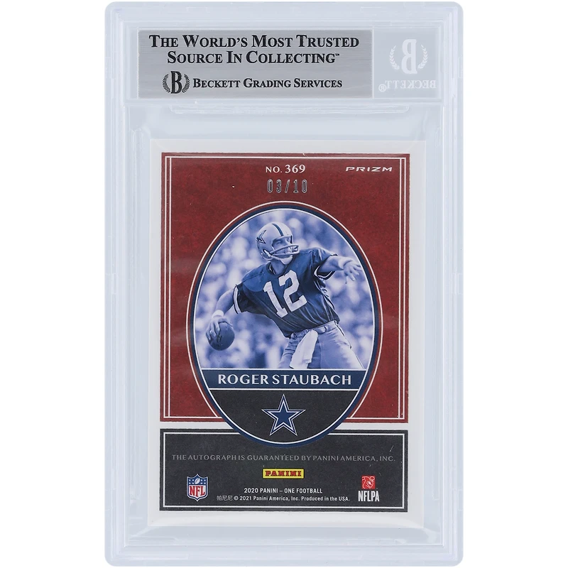 Roger Staubach Dallas Cowboys Autographed 2020 Panini One Once Upon A Time #369 #3/10 BGS Authenticated 8.5 Card 