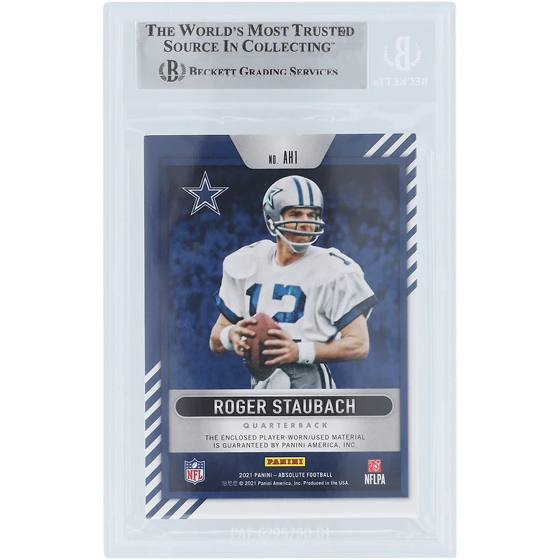 Roger Staubach Dallas Cowboys Autographed 2021 Panini Absolute Heroes Memorabilia Relic #AH1 #/99 Beckett Fanatics Witnessed Authenticated Card