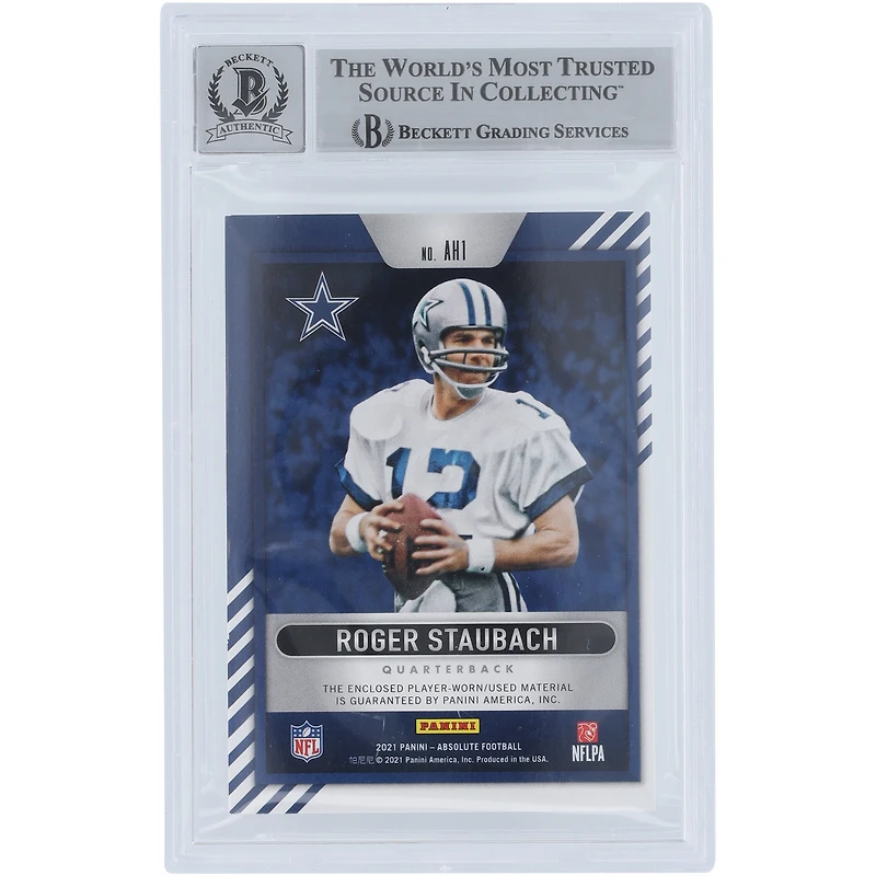 Roger Staubach Dallas Cowboys Autographed 2021 Panini Absolute Heroes Relic #AH1 #/99 Beckett Fanatics Witnessed Authenticated 9/10 Card