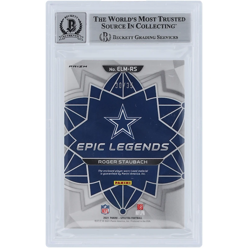 Roger Staubach Dallas Cowboys Autographed 2021 Panini Spectra Epic Legends Material Neon Green Relic #ELM-RS #/35 Beckett Fanatics Witnessed Authenticated 10 Card