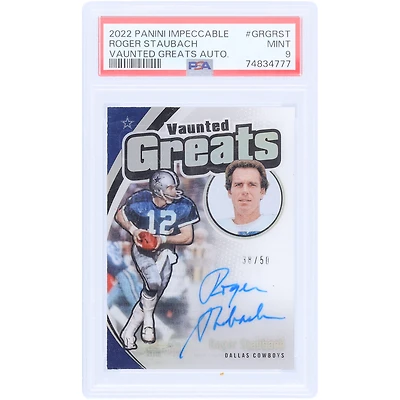 Roger Staubach Dallas Cowboys dédicacé 2022 Panini Impeccable Vaunted Greats #GRG-RST #38/50 PSA authentifié 9 cartes