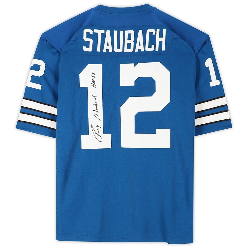 Roger Staubach Dallas Cowboys Autographed Blue Authentic Mitchell & Ness Jersey with "HOF 85" Inscription