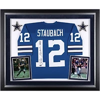 Roger Staubach Dallas Cowboys Autographed Deluxe Framed Blue Authentic Mitchell & Ness Jersey with "HOF 85" Inscription