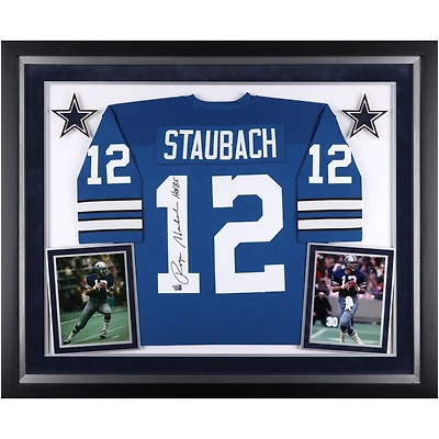 Roger Staubach Dallas Cowboys Autographed Deluxe Framed Blue Authentic Mitchell & Ness Jersey with "HOF 85" Inscription