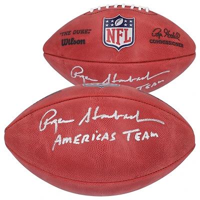 Ballon de football en couleur autographié par Roger Staubach des Cowboys de Dallas avec l'inscription « America's Team »