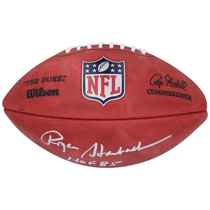 Ballon de football Duke en couleur autographié par Roger Staubach des Dallas Cowboys avec l'inscription « HOF 85 »