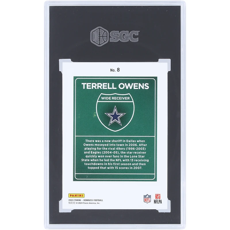 Terrell Owens Dallas Cowboys 2024 Panini Donruss Downtown Case Hit #8 SGC Authenticated 9.5 Card