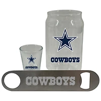 Ensemble de trois verres à bière Dallas Cowboys de The Memory Company, verre à liqueur de 2 oz et décapsuleur