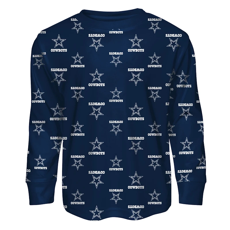 Ensemble de nuit pour tout-petit Outerstuff bleu marine avec t-shirt à manches longues et pantalon imprimé des Cowboys Dallas