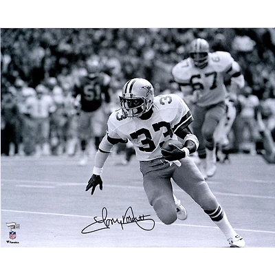 Tony Dorsett Dallas Cowboys dédicacé 16" x 20" Photographie de course en noir et blanc