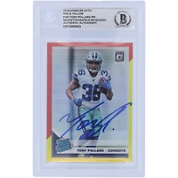 Tony Pollard Dallas Cowboys Autographié 2019 Panini Donruss Optic Rouge et Jaune Classé Rookie #187 Beckett Fanatics Witnessed Rookie Card