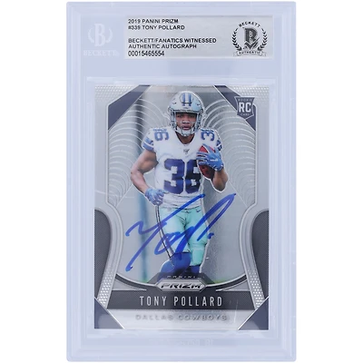 Tony Pollard Dallas Cowboys Autographié 2019 Panini Prizm #339 Beckett Fanatics Witnessed Rookie Card Authentifié