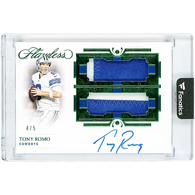 Carte autographiée Tony Romo des Dallas Cowboys, édition 2021 Panini Flawless Dual Player Worn Dual-Color Relic Emerald #DPA-TRO #4/5