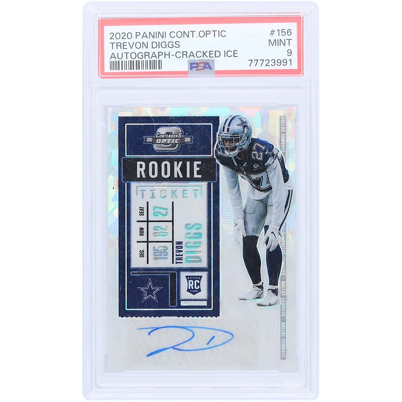 Carte de recrue authentifiée 9 de Trevon Diggs Dallas Cowboys, Panini Contenders Optic Cracked Ice n° 156 n° 4/22, signée PSA