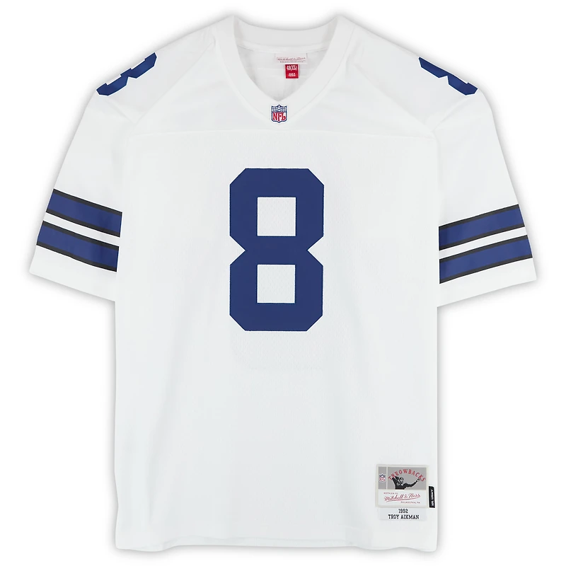 Maillot blanc dédicacé Mitchell & Ness Legacy 1992 des Cowboys de Dallas par Troy Aikman