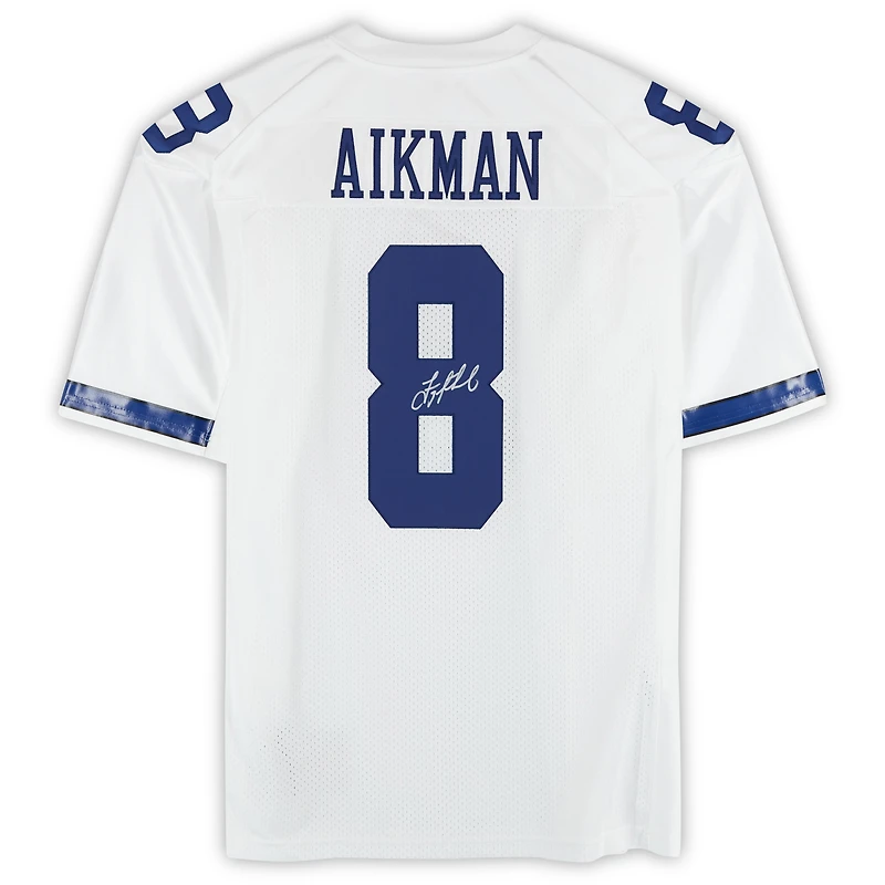 Maillot authentique blanc autographié par Troy Aikman des Cowboys de Dallas en 2000, signé Mitchell & Ness