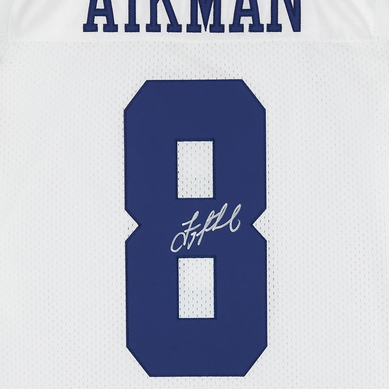 Maillot authentique blanc autographié par Troy Aikman des Cowboys de Dallas en 2000, signé Mitchell & Ness