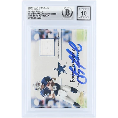 Troy Aikman Dallas Cowboys Autographed 2001 Fleer Showcase Patchwork Jersey Relic #TA Beckett Fanatics Witnessed Authenticated 10 Card