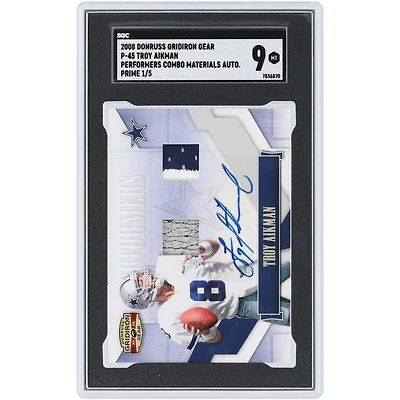 Troy Aikman Dallas Cowboys Autographed 2008 Donruss Gridiron Gear Prime Performers Combo Materials Dual Tri-Color Relic #P-45 #1/5 SGC Authenticated 9 Card
