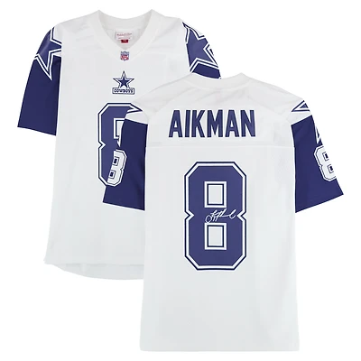 Maillot réplique alternatif autographié par Troy Aikman des Cowboys de Dallas, Mitchell et Ness, White Stars 1994, avec épaules
