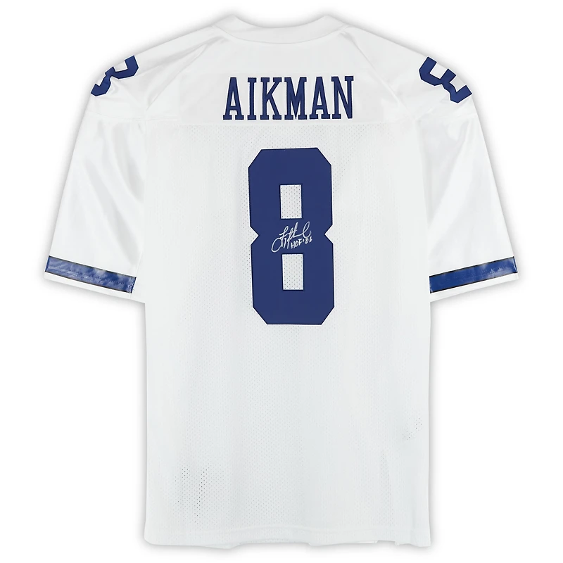 Maillot authentique blanc autographié par Troy Aikman des Cowboys de Dallas, Mitchell & Ness, avec inscription « HOF 06 »