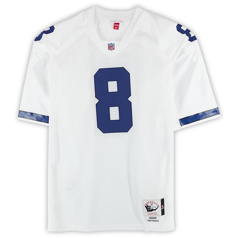Maillot authentique blanc autographié par Troy Aikman des Cowboys de Dallas, Mitchell & Ness, avec inscription « HOF 06 »