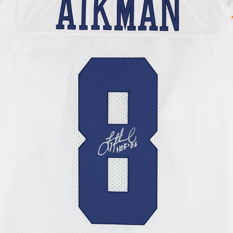 Maillot authentique blanc autographié par Troy Aikman des Cowboys de Dallas, Mitchell & Ness, avec inscription « HOF 06 »