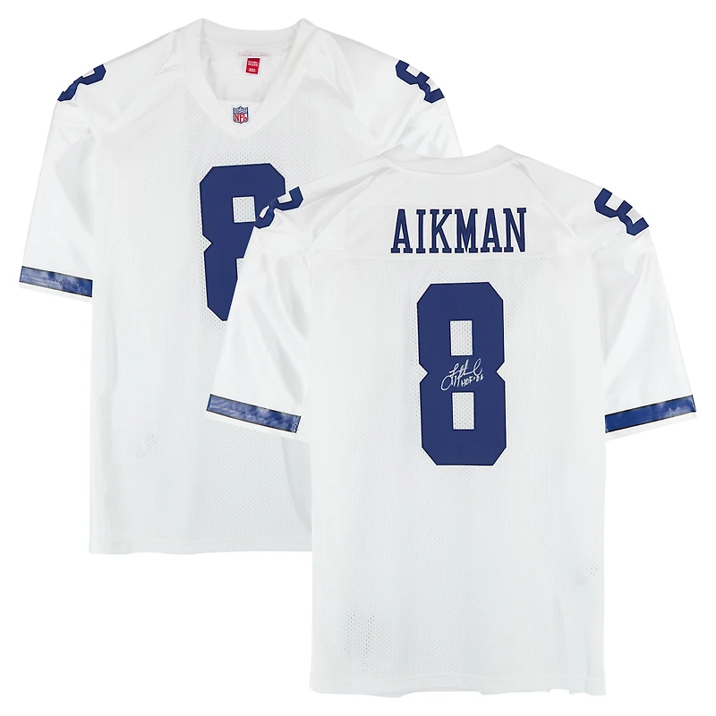 Maillot authentique blanc autographié par Troy Aikman des Cowboys de Dallas, Mitchell & Ness, avec inscription « HOF 06 »