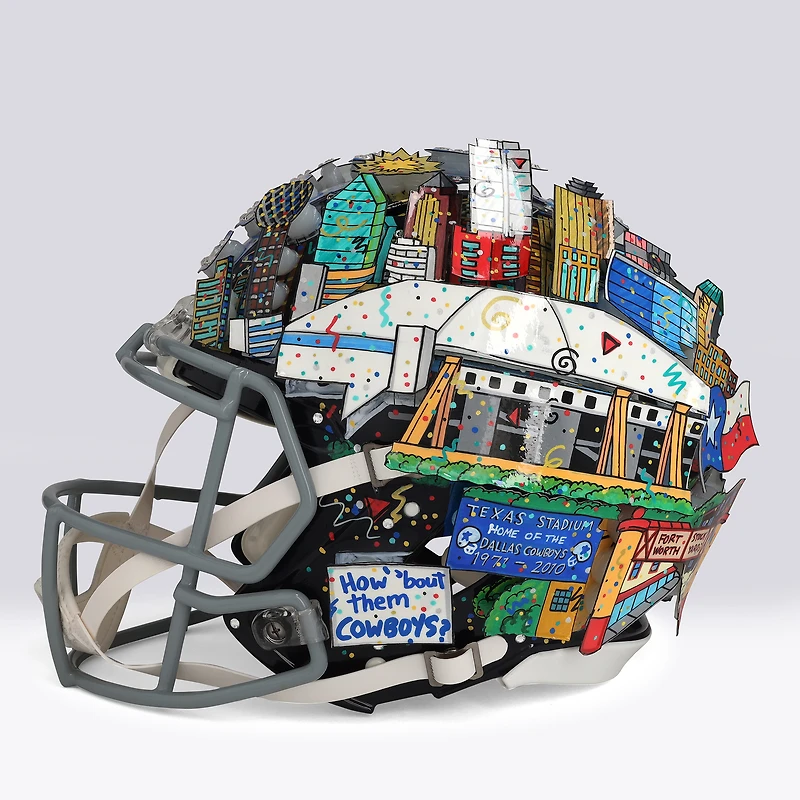 Casque Riddell Cowboy Joe Speed ​​Authentic autographié par Troy Aikman (Dallas Cowboys) avec inscription « HOF '06 » - Illustration de Charles Fazzino - WN55916226
